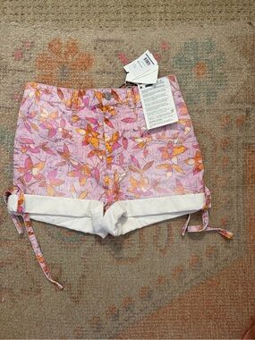Isabel Marant Pink and Orange Floral Tie-Hem Jean Shorts
